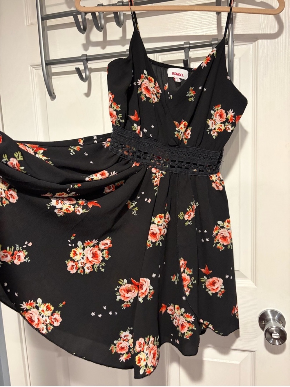 BONGO Black Floral Sundress with Crochet Waist